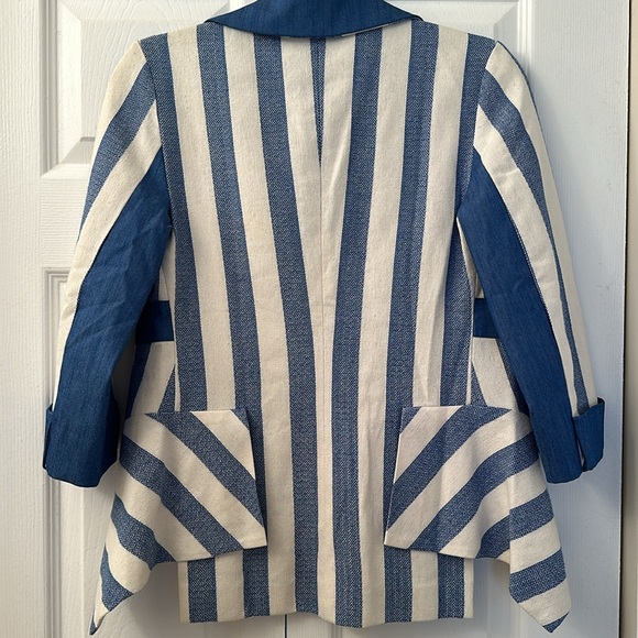 AYSHA Saeed Blue/white striped denim/woven Blazer - Picture 4 of 4